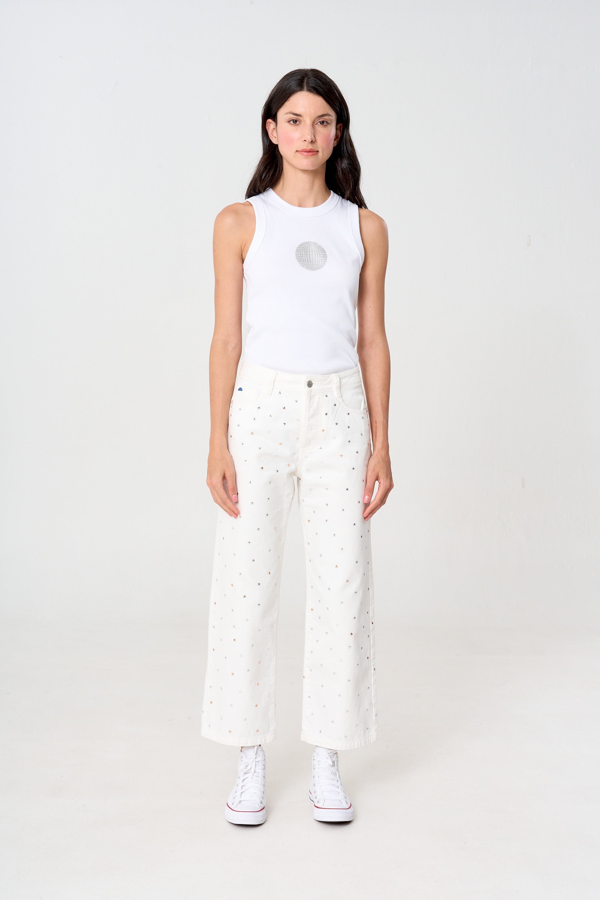 jean femenino blanco estrellas 