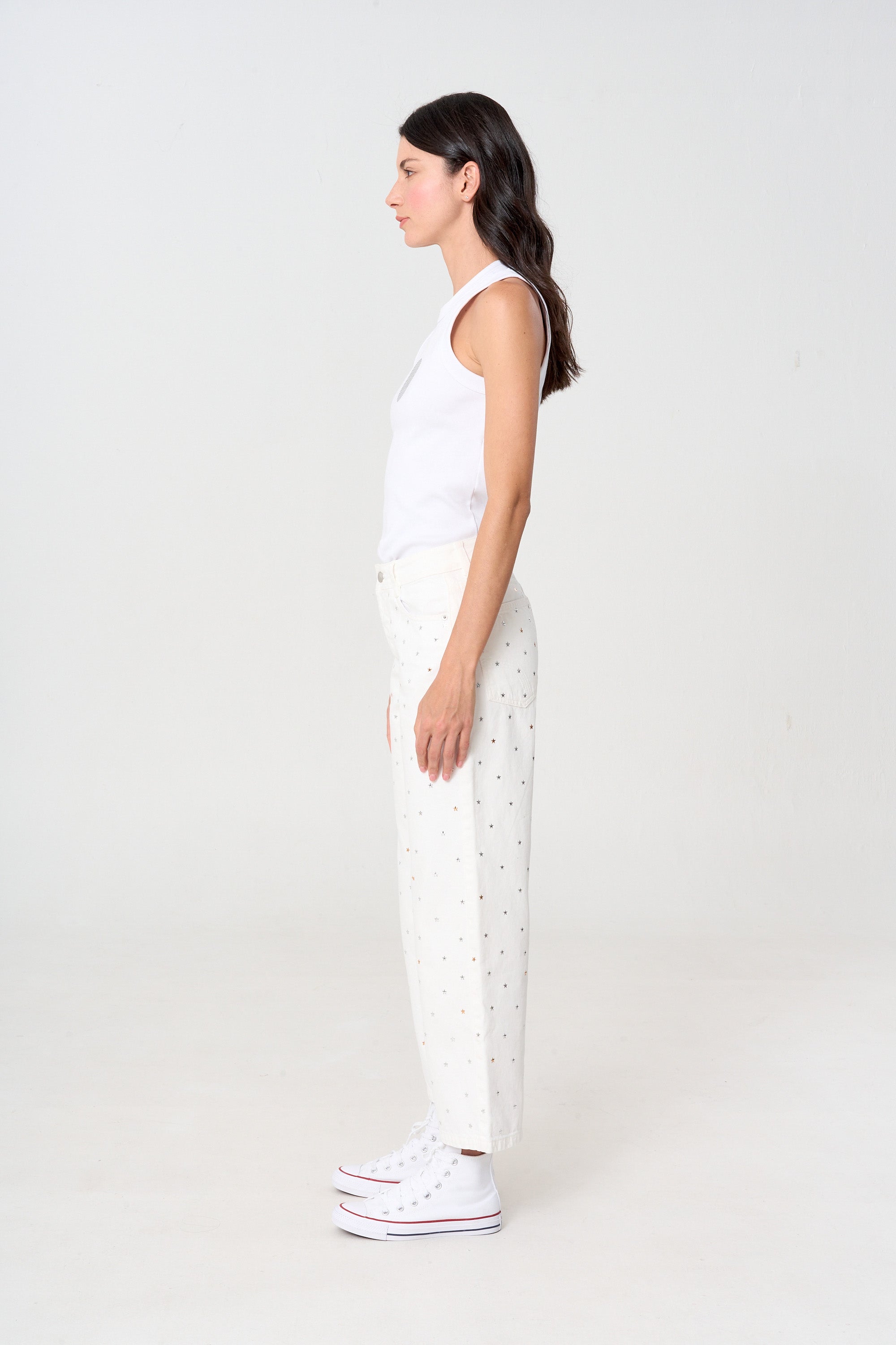jean femenino blanco estrellas 